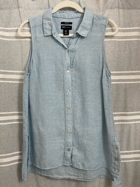 JNY Jones New York Sleeveless Chambray Linen Button-Up Tunic Size M
